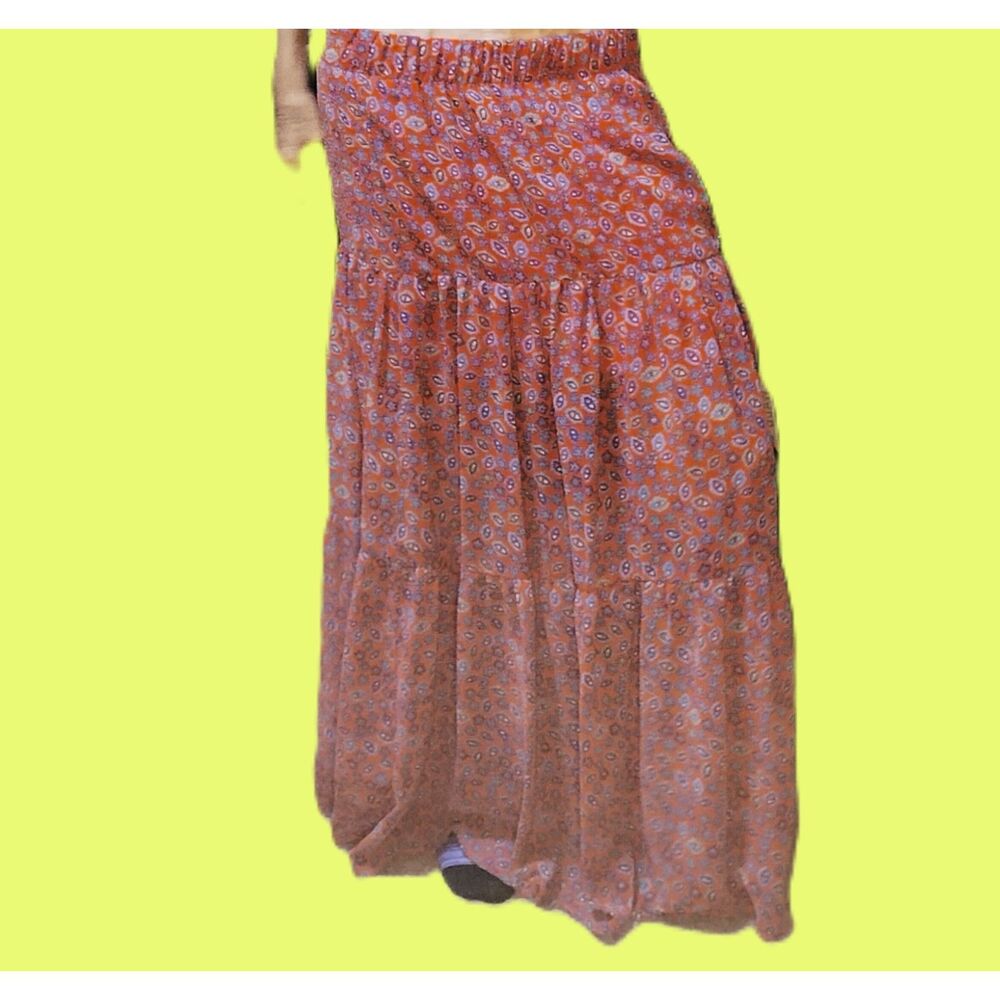 Maurices ~ Red Paisley Boho  Maxi Skirt with Sheer Layer ~ Size Small